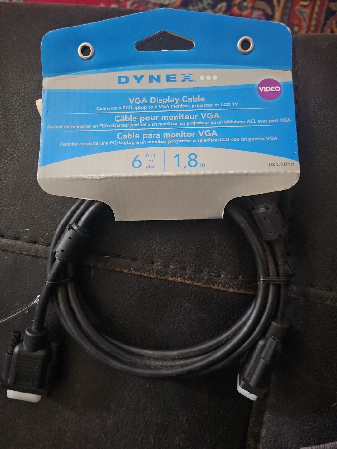 Dynex 6' ft PC VGA Display Cable - Black DX-C102111 2 male ends 