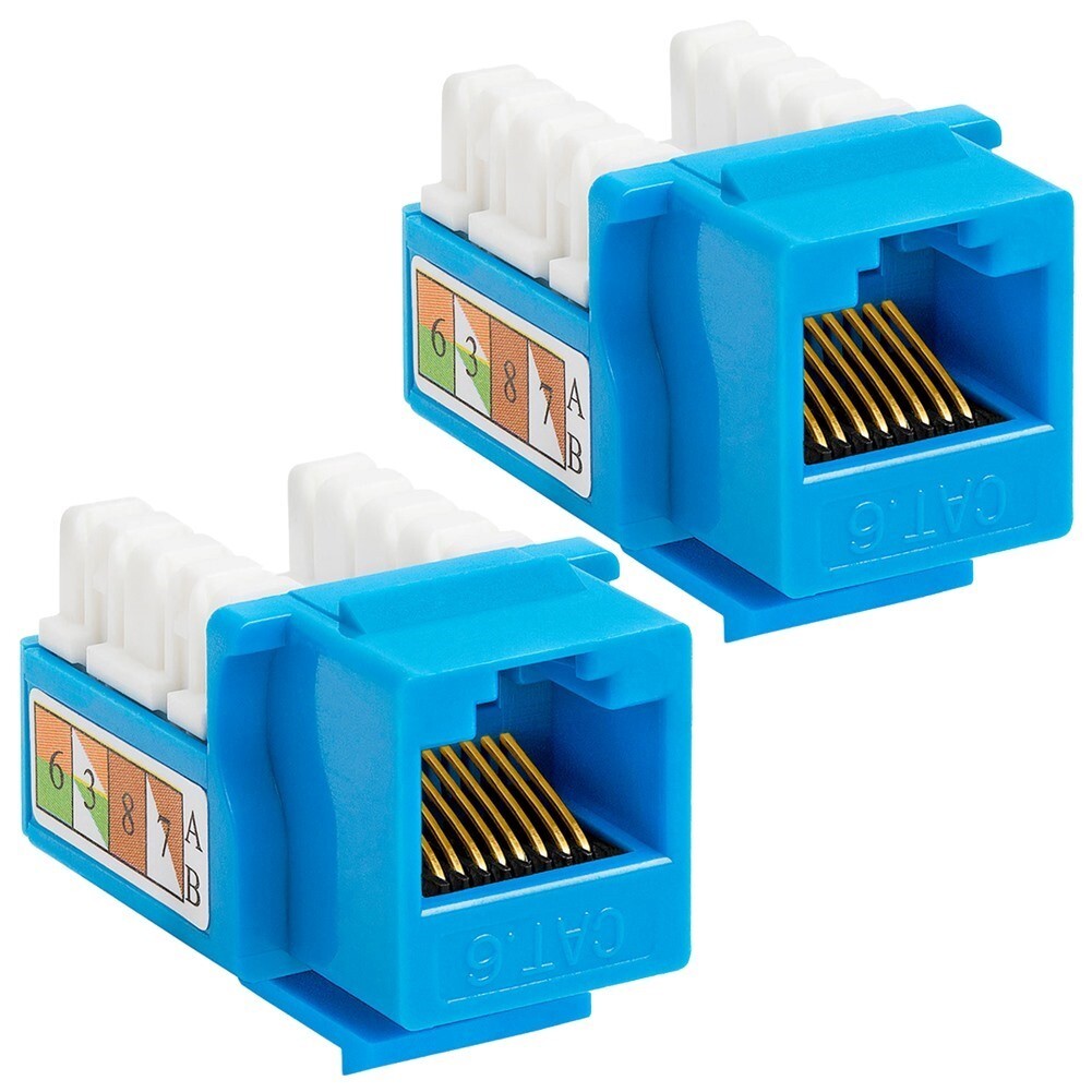 2 Pcs Cat6 RJ45 Network LAN Ethernet Keystone Jack 110 Punch Down Snap In Blue