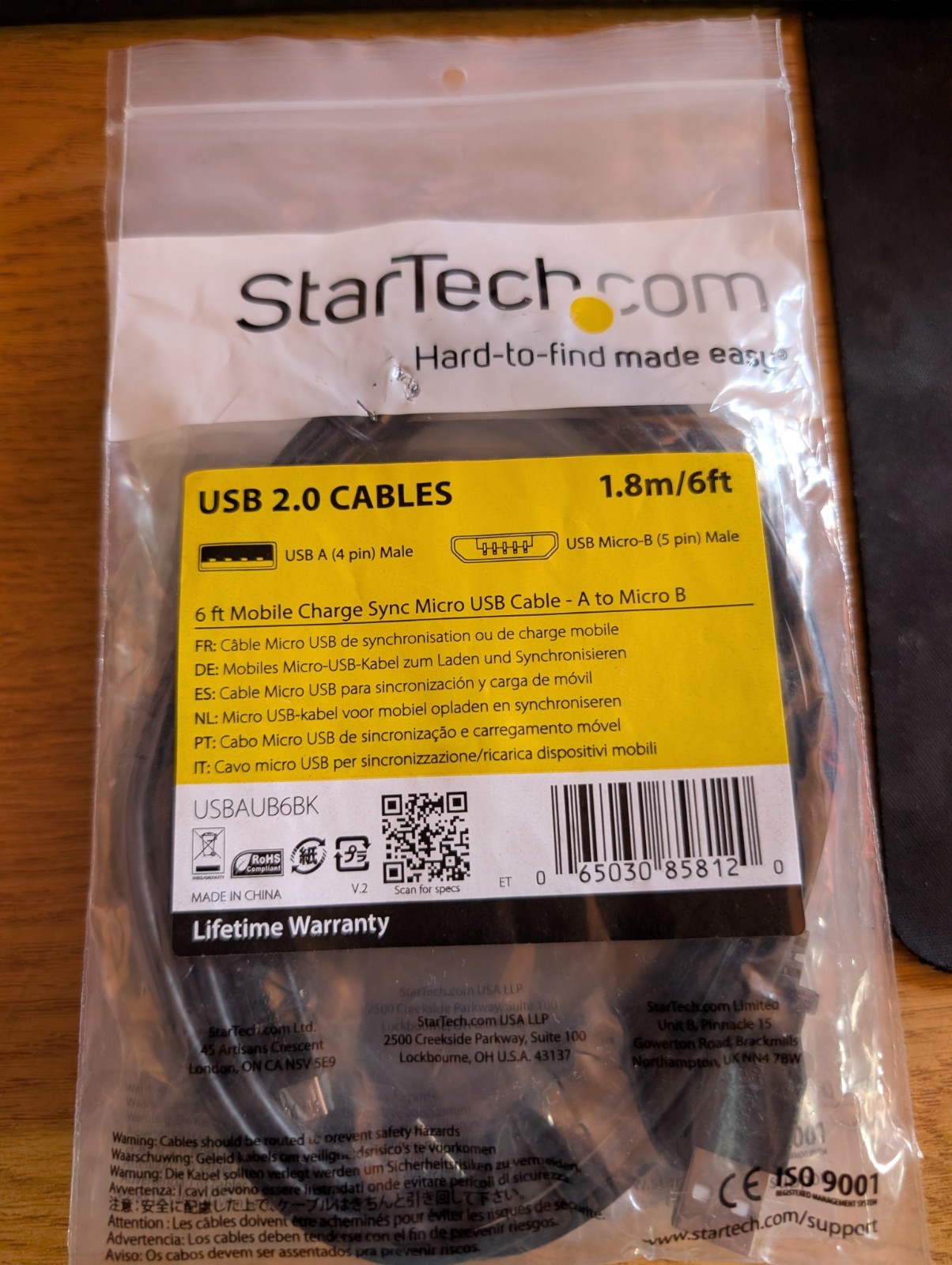 NEW Startech USBAUB6BK Sync/Charge USB Data Transfer Cable 6 foot
