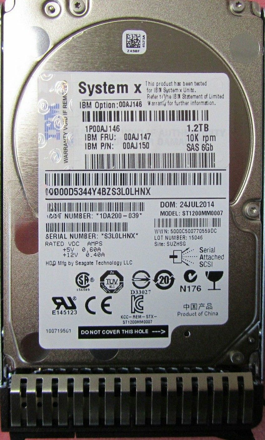 FOR Lenovo IBM SAS HDD 1.2TB 10k SAS 6G SFF FRU 00AJ147 00AJ146 PN 00AJ150