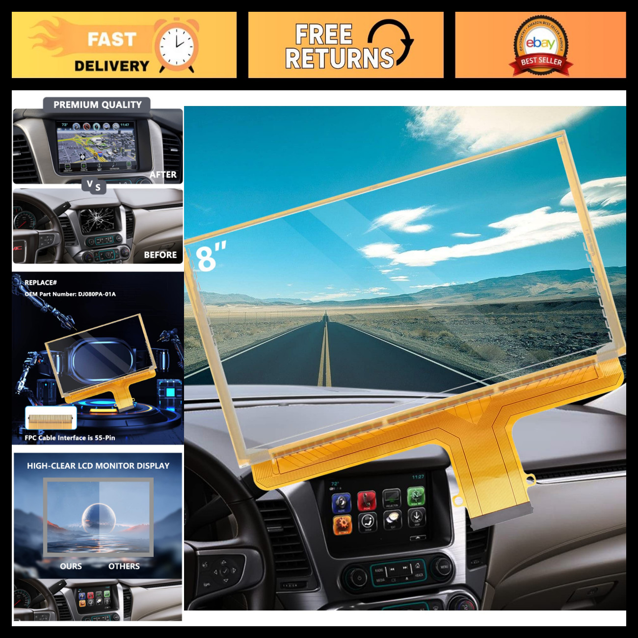 8" Touch Screen LCD Display Replacement for 2015-2018 Chevy GMC Silverado Tahoe