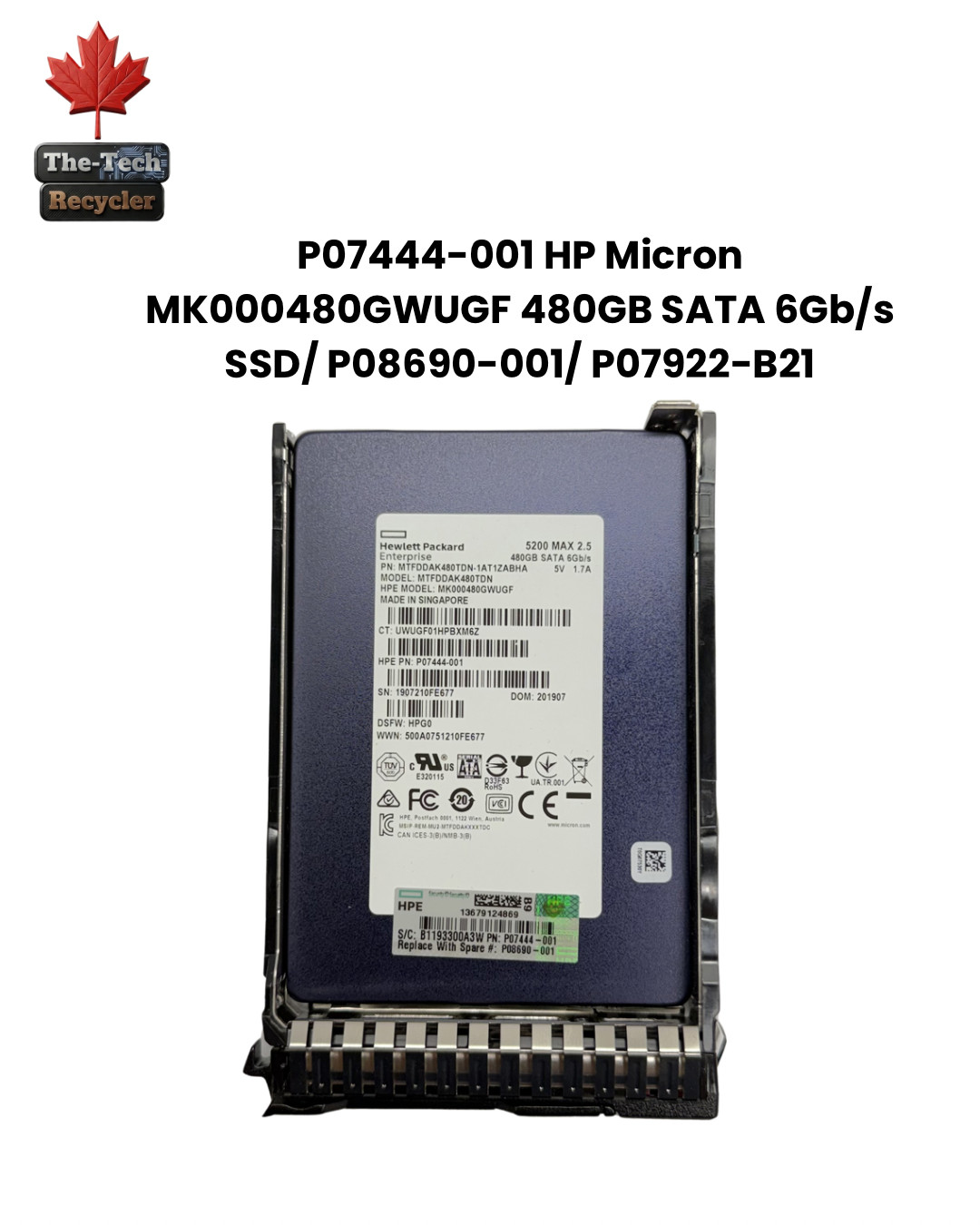 P07444-001 HP Micron MK000480GWUGF 480GB SATA 6Gb/s SSD/ P08690-001/ P07922-B21
