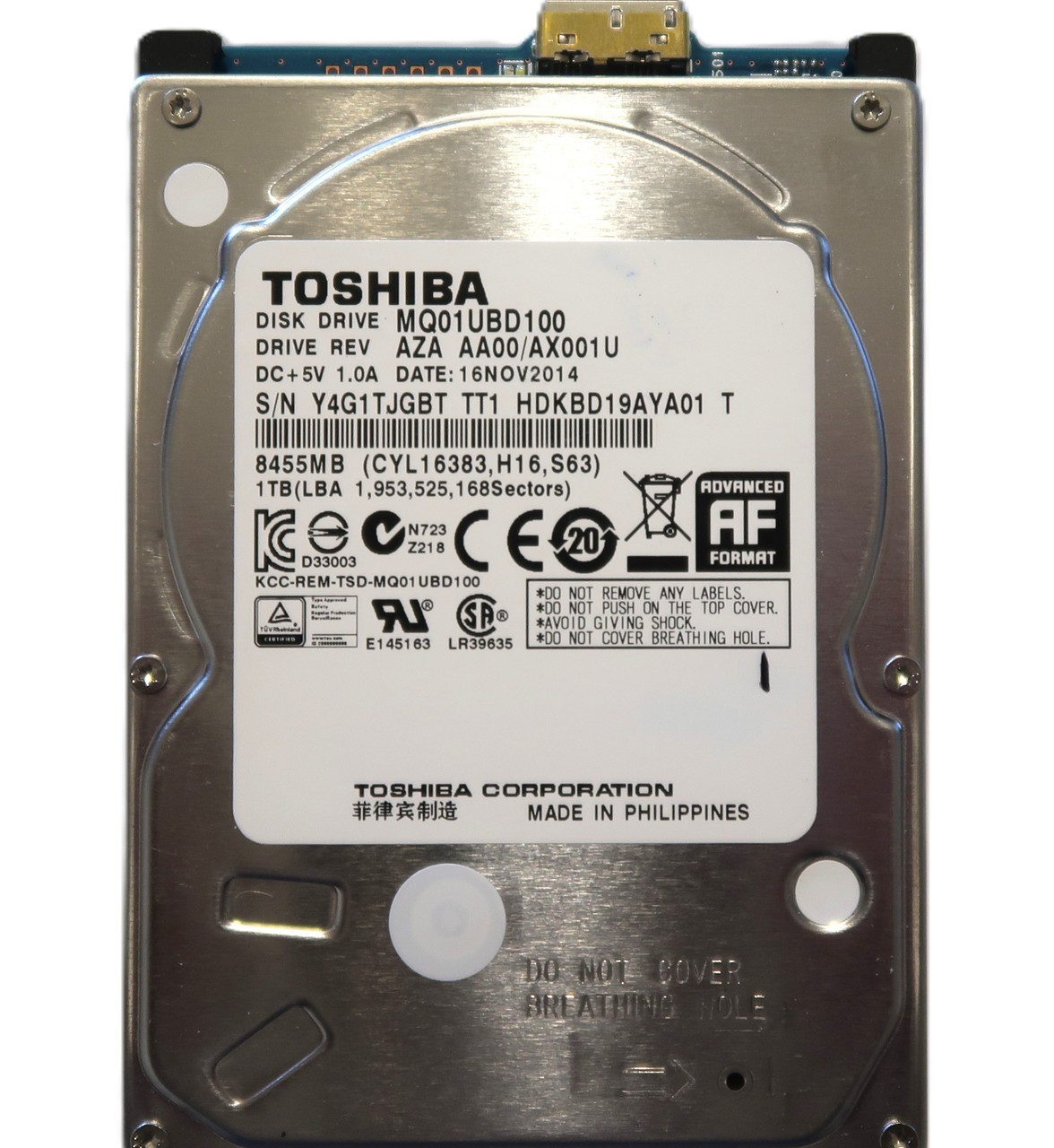 MQ01UBD100 PN: HDKBD19AYA01 T AZA AA00/AX001U 1000gb USB Philippines 11/2014