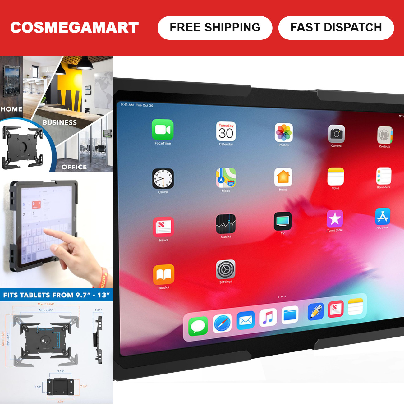 Universal Tablet Wall Mount, Secure Steel Holder for iPad & Tablets, Adjustable