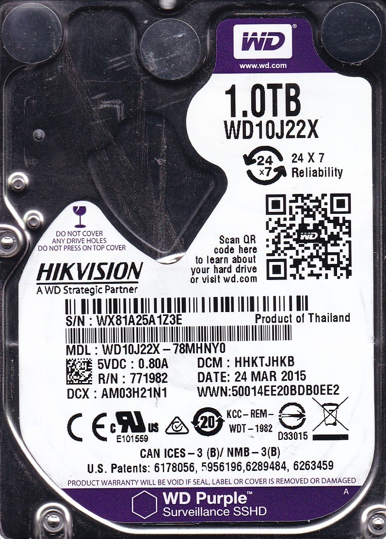 WD10J22X-78MHNY0 dcm: HHKTJHKB  1TB MAR/2015 2.5" SATA WD Purple Western Digital
