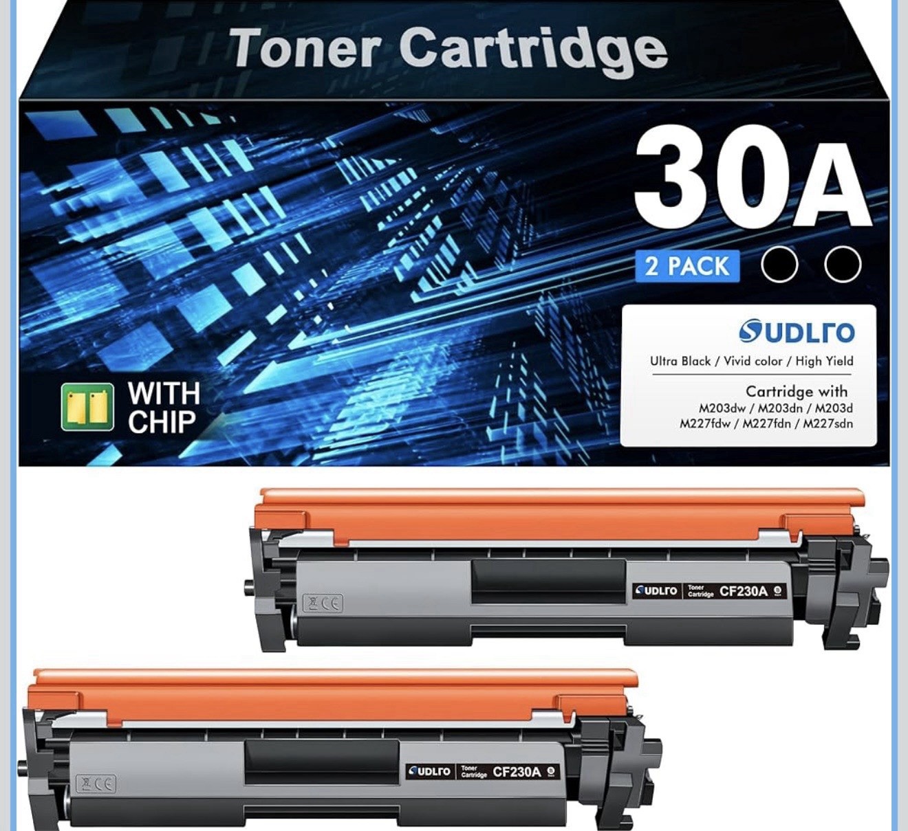 2 Pack 30A Black Toner Cartridge CF230A for HP 30A CF230A 30X CF230X