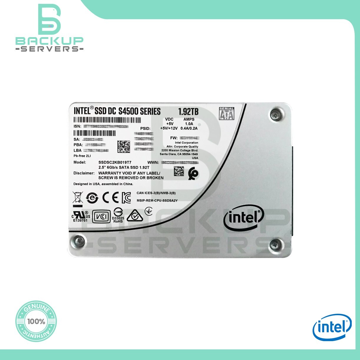 SSDSC2KB019T7 Intel DC S4500 1.9TB 6Gbps TLC SATA 2.5" Solid State Drive