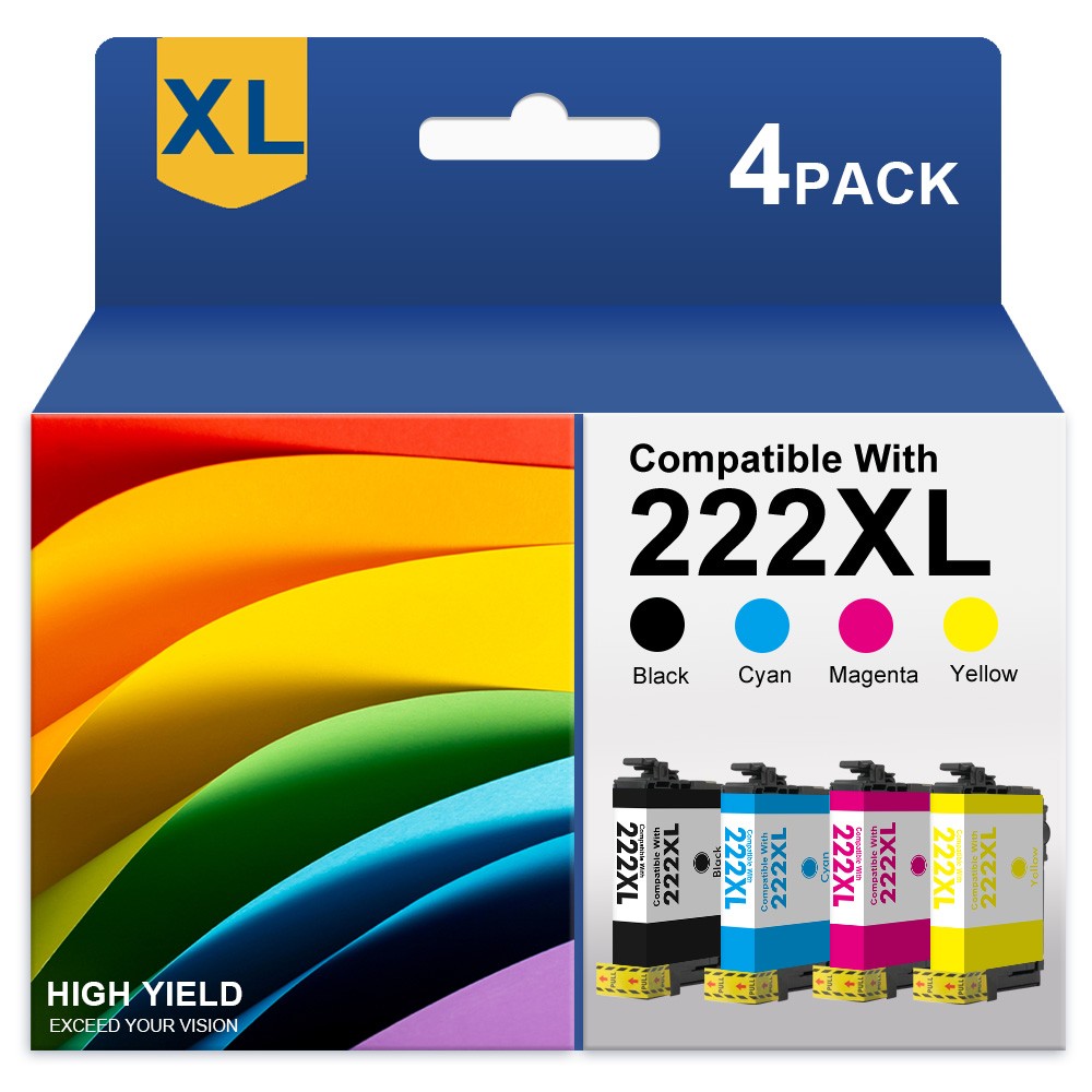 4 Pack T222 222XL Replacement Ink Cartridges for Epson XP-5200 WF-2960 Printer