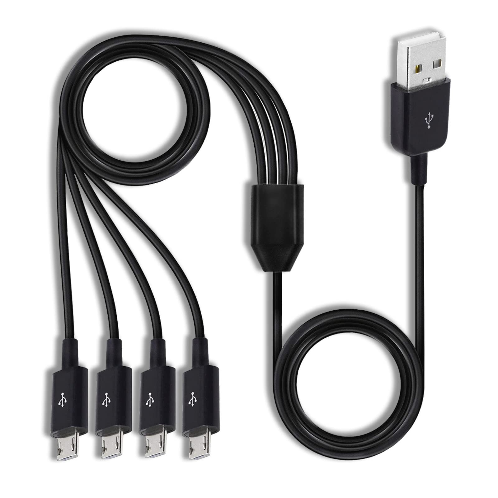 Herfair Micro USB Splitter Cable, 4-in-1 Multi 1 to 4 Micro, Black 