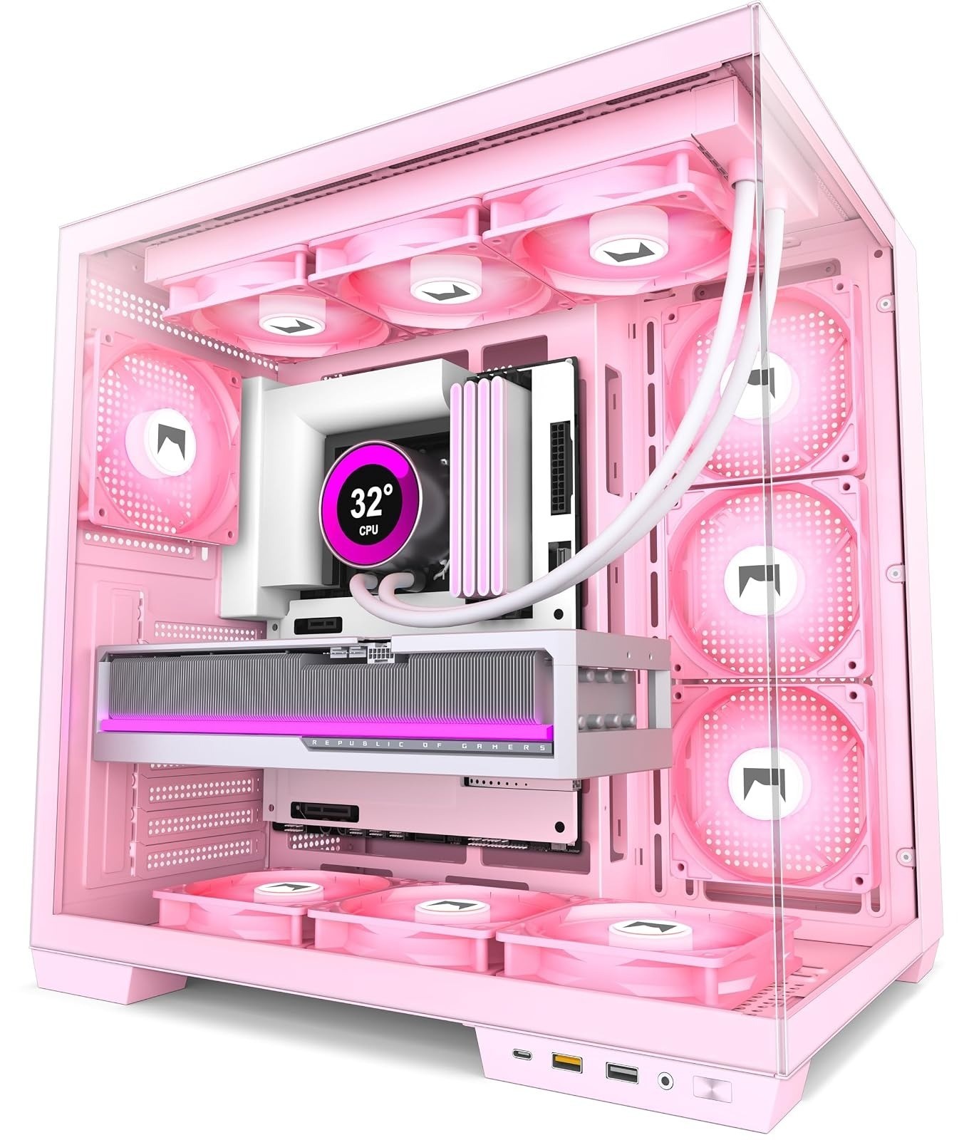HYXN H1 ATX PC Case Mid Tower with 7 ARGB PWM Fans Type-C