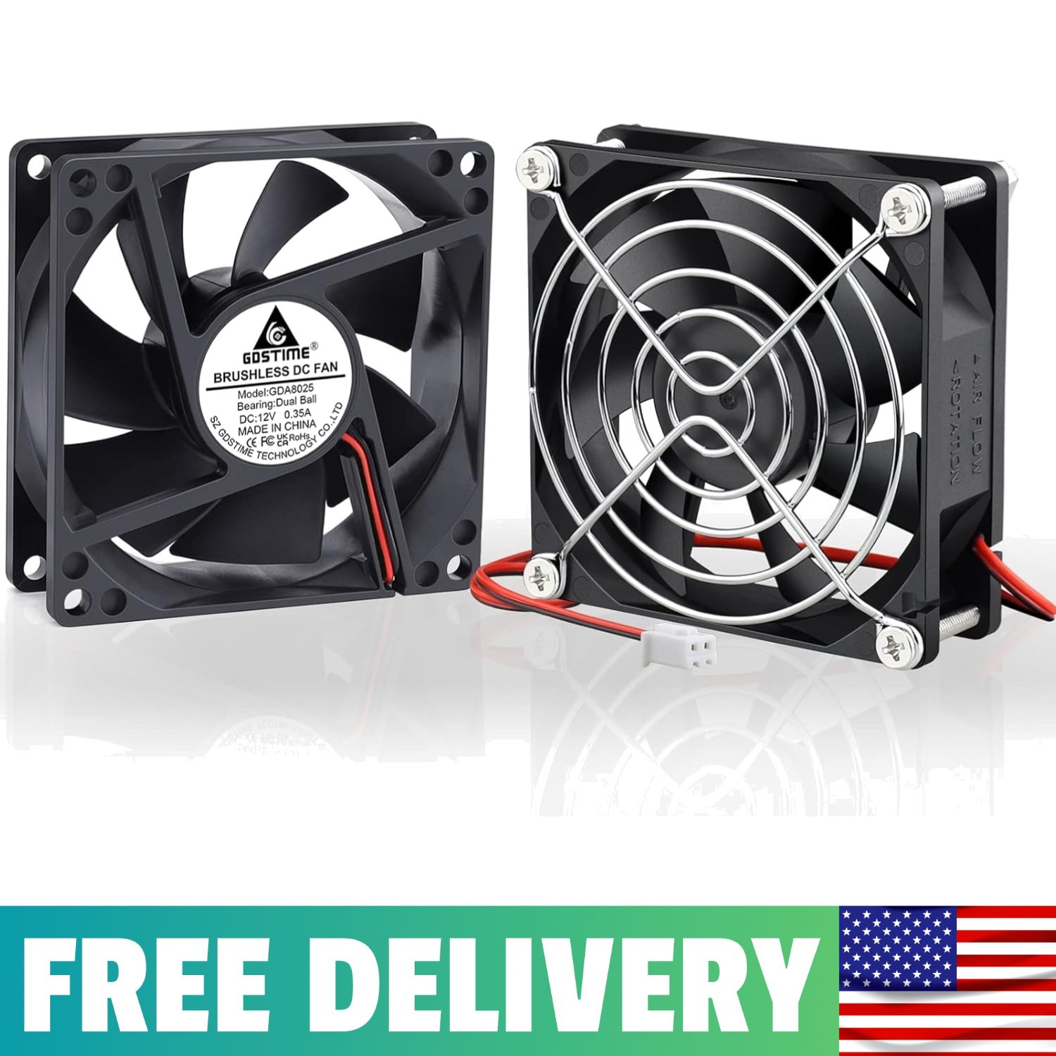 2Pcs 80mm High-Speed Cooling Fan with Dual Ball Bearings – 12V, Silent Operation