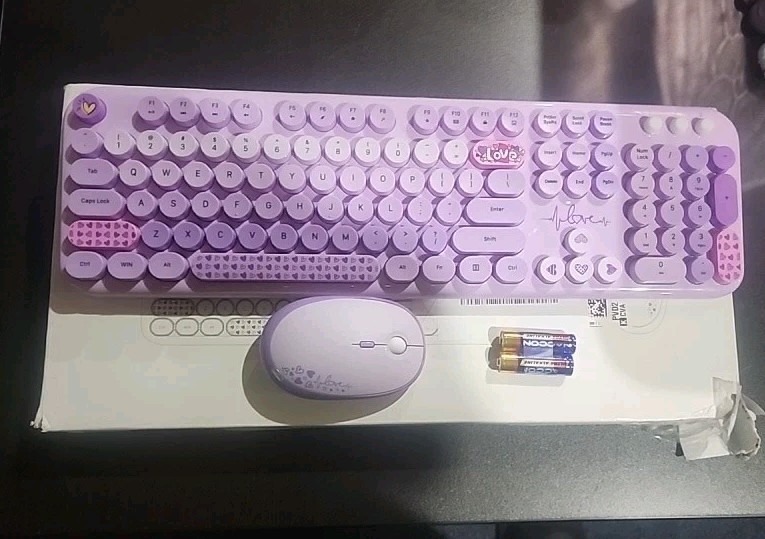 Mofii Lovely Wireless Keyboard Mouse Set Purple Cute Retro Round Keys