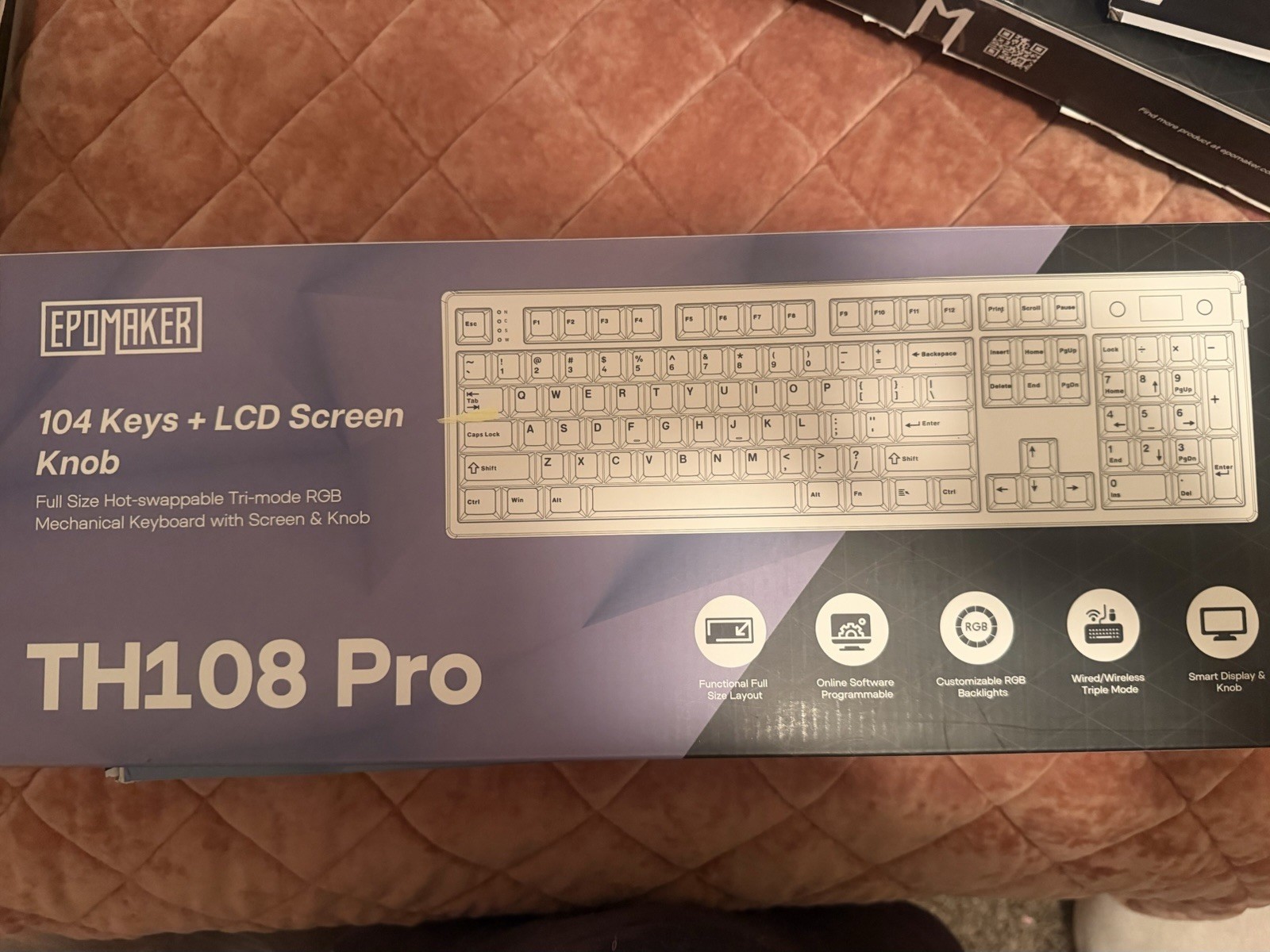 EPOMAKER TH108 Pro Mechanical 104-Key RGB Hot-Swappable LCD Knob White/Blue