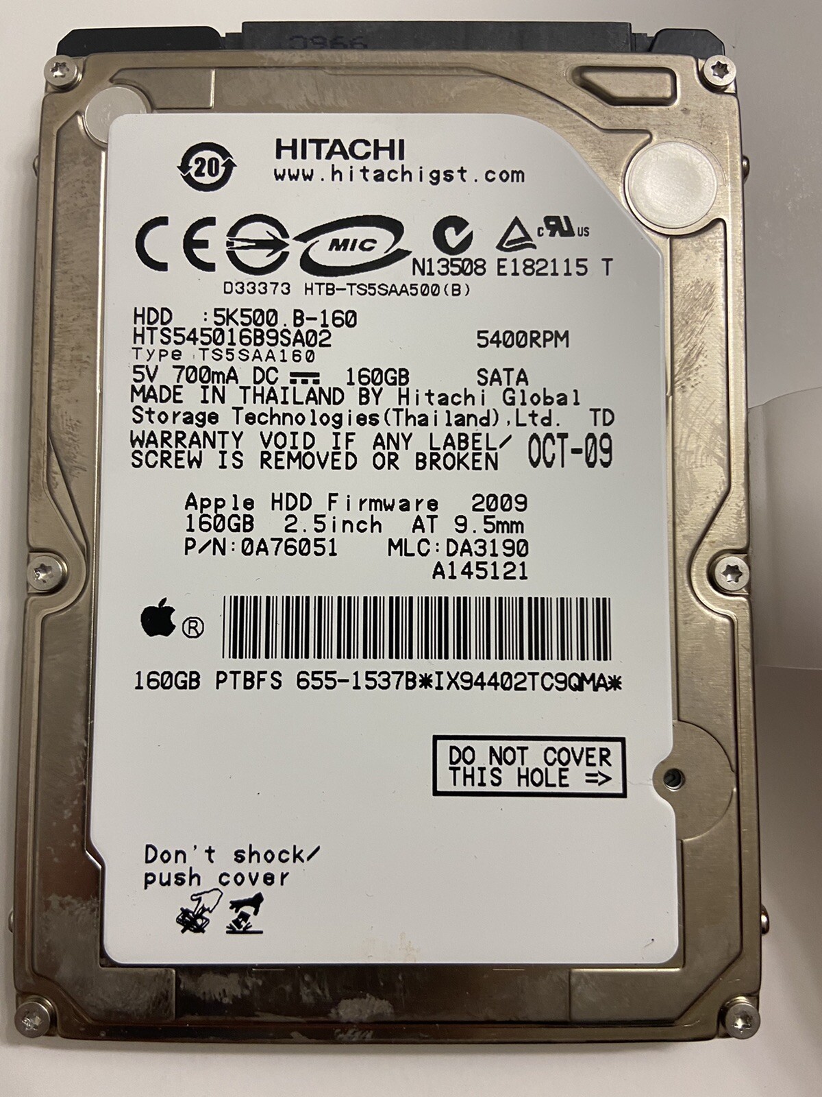 Hitachi HTS545016B9SA02 Apple 655-1537B 0A76051 160GB 2.5" Laptop MacBook HDD 