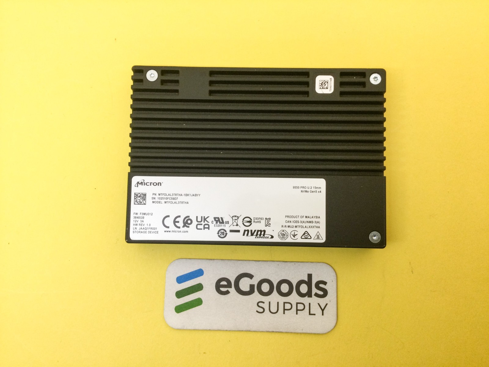 Micron 9550 PRO 3.84TB NVMe PCIe 5.0 2.5in U.2 15mm SSD MTFDLAL3T8THA