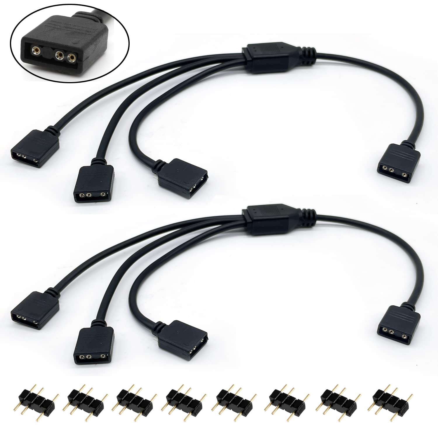 3 Pack ARGB Extension Cable 1-To-1 ARGB Splitter Cable 5V 3-Pin Addressable RGB