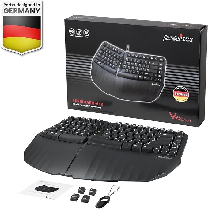 Perixx PERIBOARD-613B Wireless 2.4 & Bluetooth Ergonomic Compact Split Keyboard