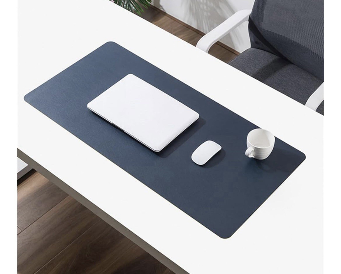 Navy Blue PU Leather Desk Mat, 23.5”x11.5”, Desktop Protection, Gaming, Office