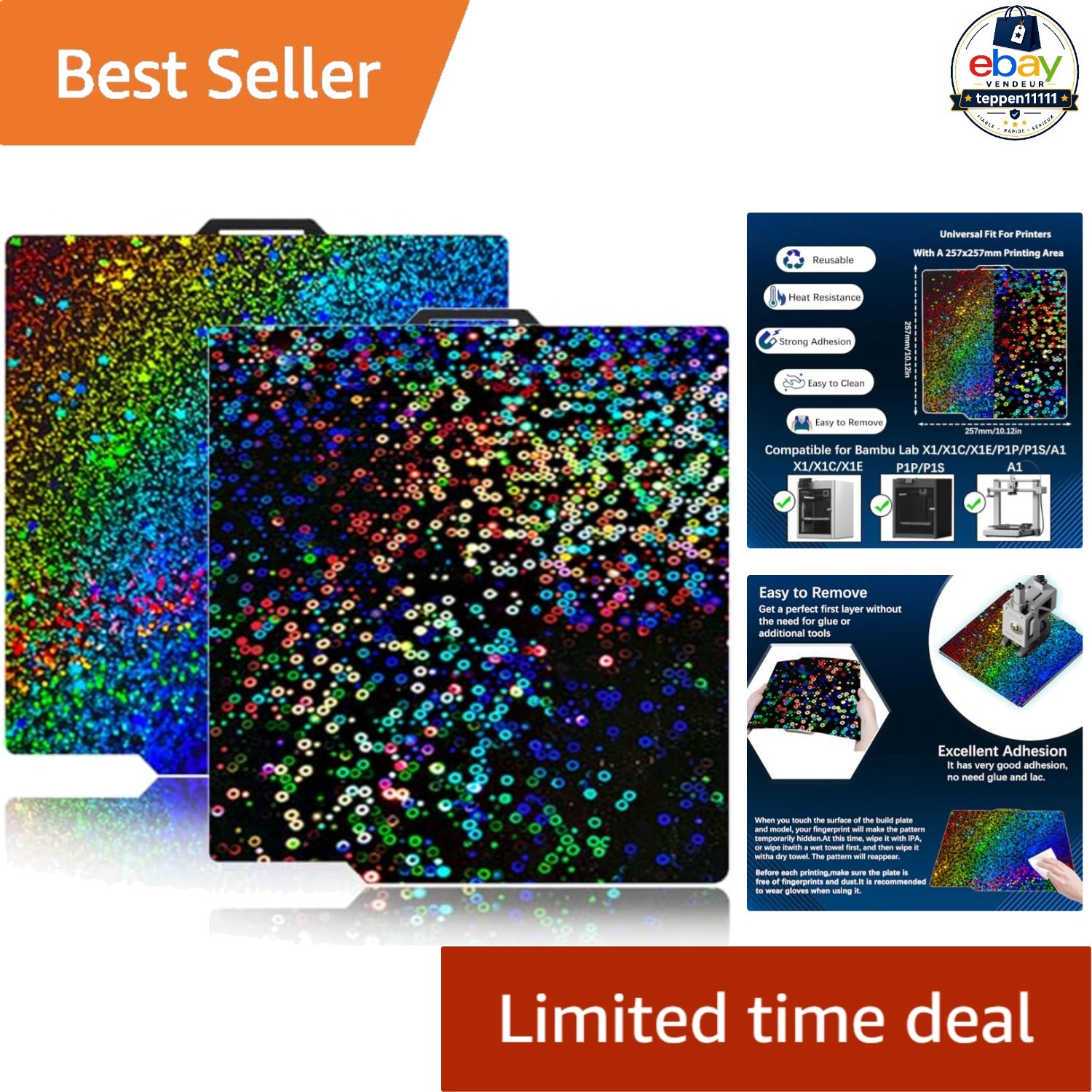 Holographic PEI Build Plate For Bambu Lab X2D P2S X1 257X257mm Circle+Starry