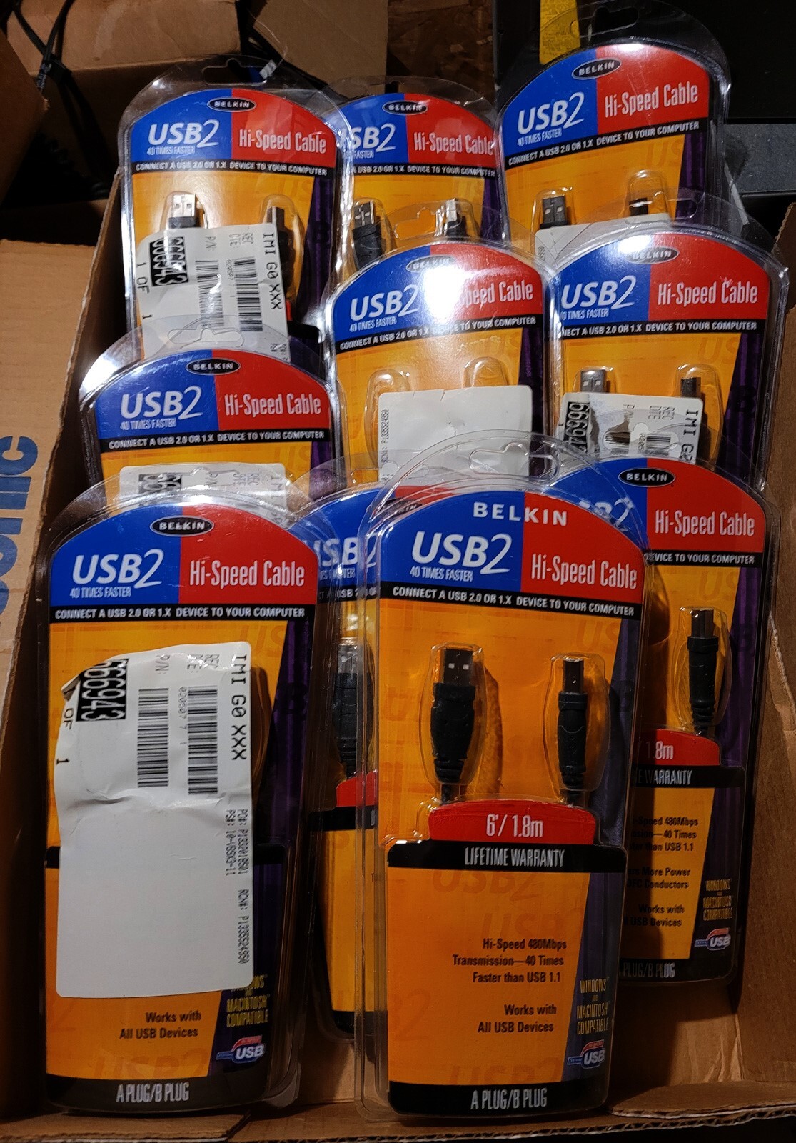 12 Pack - Belkin 6’ Hi-Speed Cable USB 2.0 A Plug/B Plug F3U133-06 NEW SEALED
