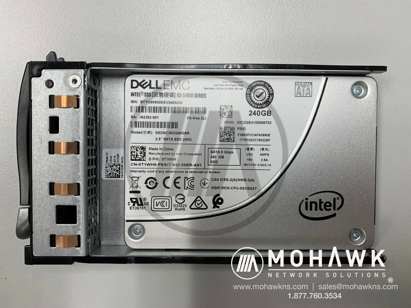 Dell Intel SSDSC2KG240G8R 240GB SSD TLC SATA SSD 2.5" 6Gbps T1WH8 /w Caddy Tray