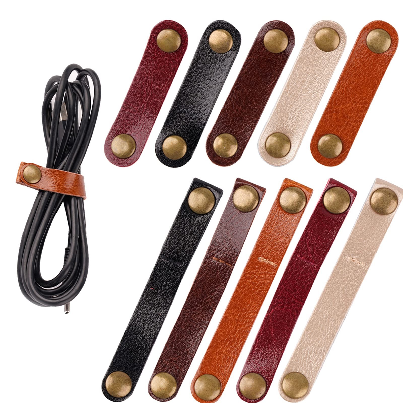 20 Pack Leather Cable Straps Cord Organizers Leather Cable Ties Cord Snap on Cor