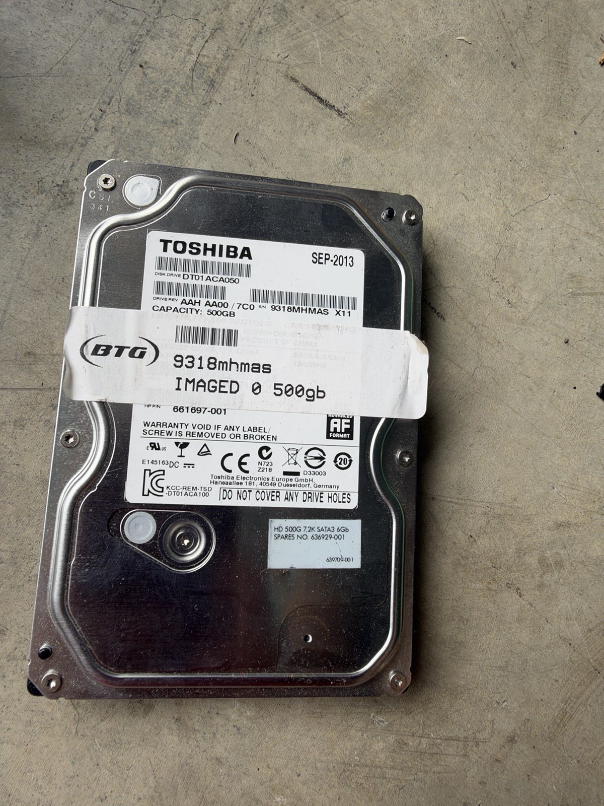 Toshiba 500GB SATA 7200RPM 3.5” HDD DT01ACA050 Internal Hard Drive