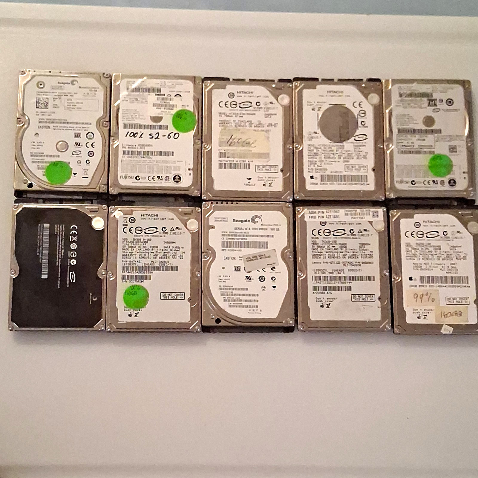 Lot of 10 2.5" SATA Laptop HDDs 9 (160GB) 1 (250GB)