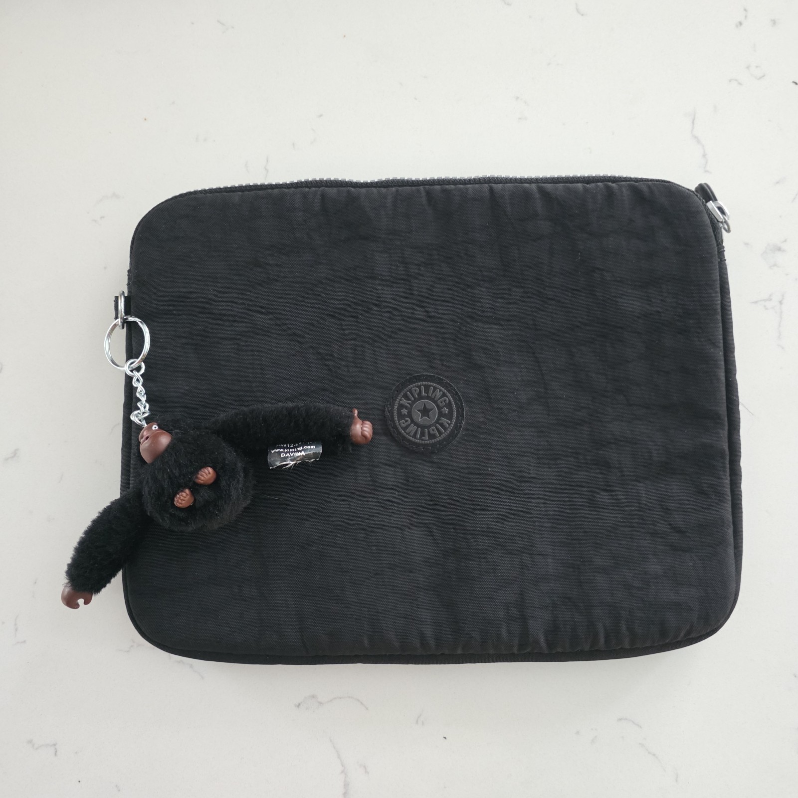 Kipling Black Padded Tablet/ Kindle  Sleeve with Davina Monkey Keychain