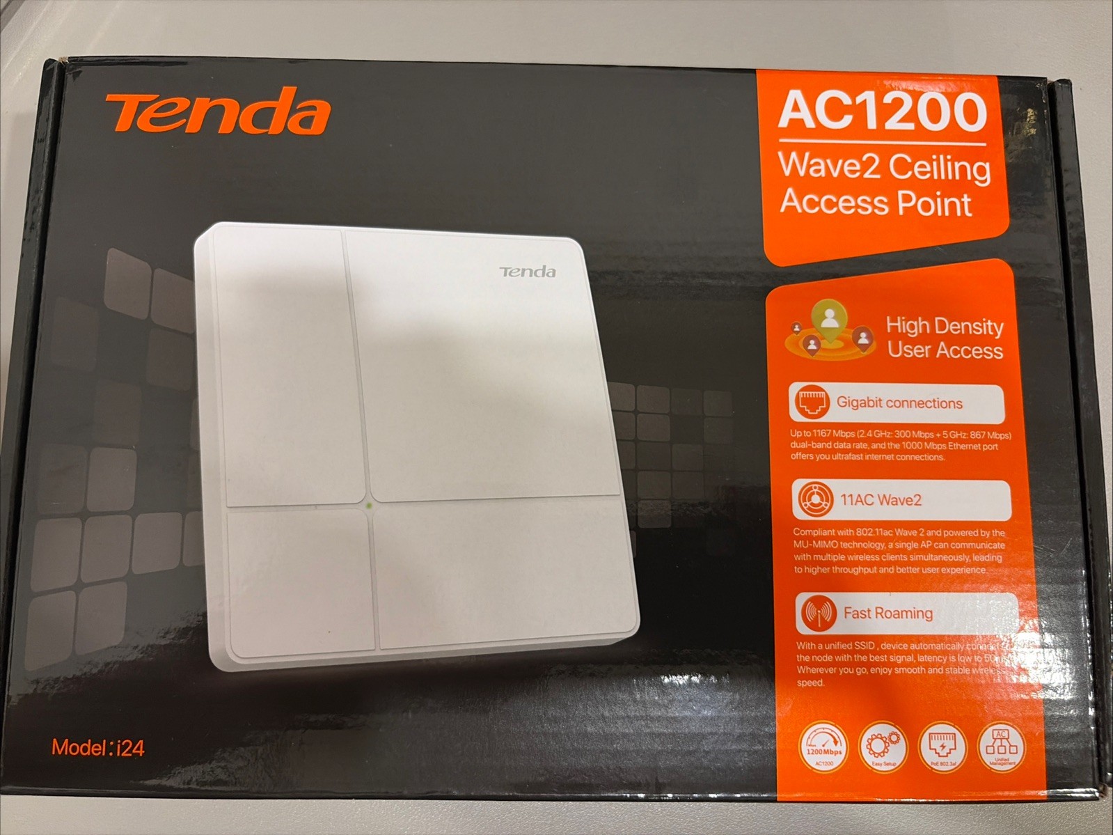 Tenda i24 AC1200 Wave 2 Gigabit Ceiling Mount Access Point Dual-Band PoE WiFi AP