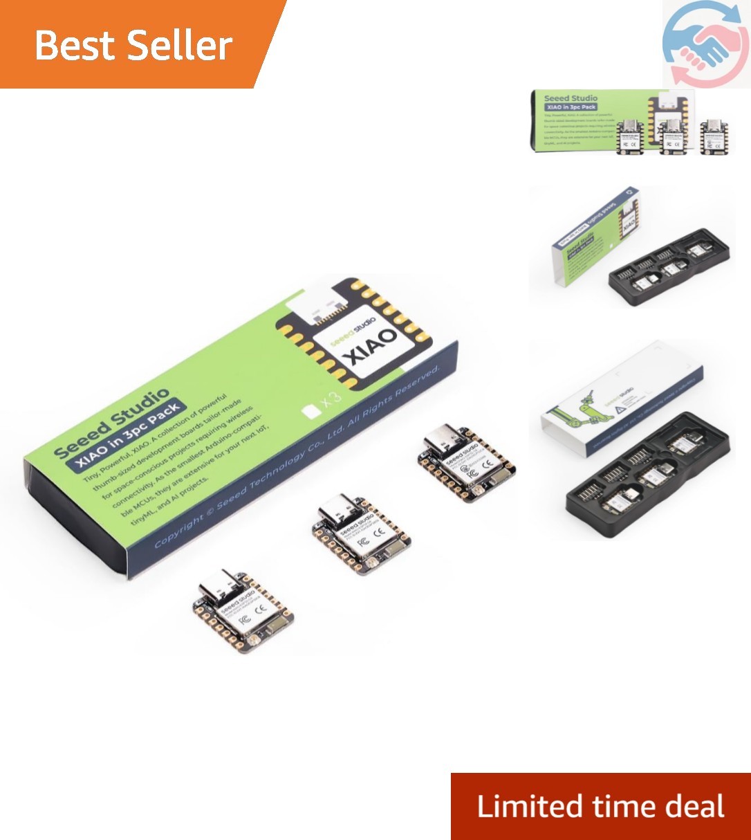 XIAO 3PCS Pack - 2.4GHz Wi-Fi 6, BLE 5.0, Zigbee, Matter, Thread, onboard Ant...