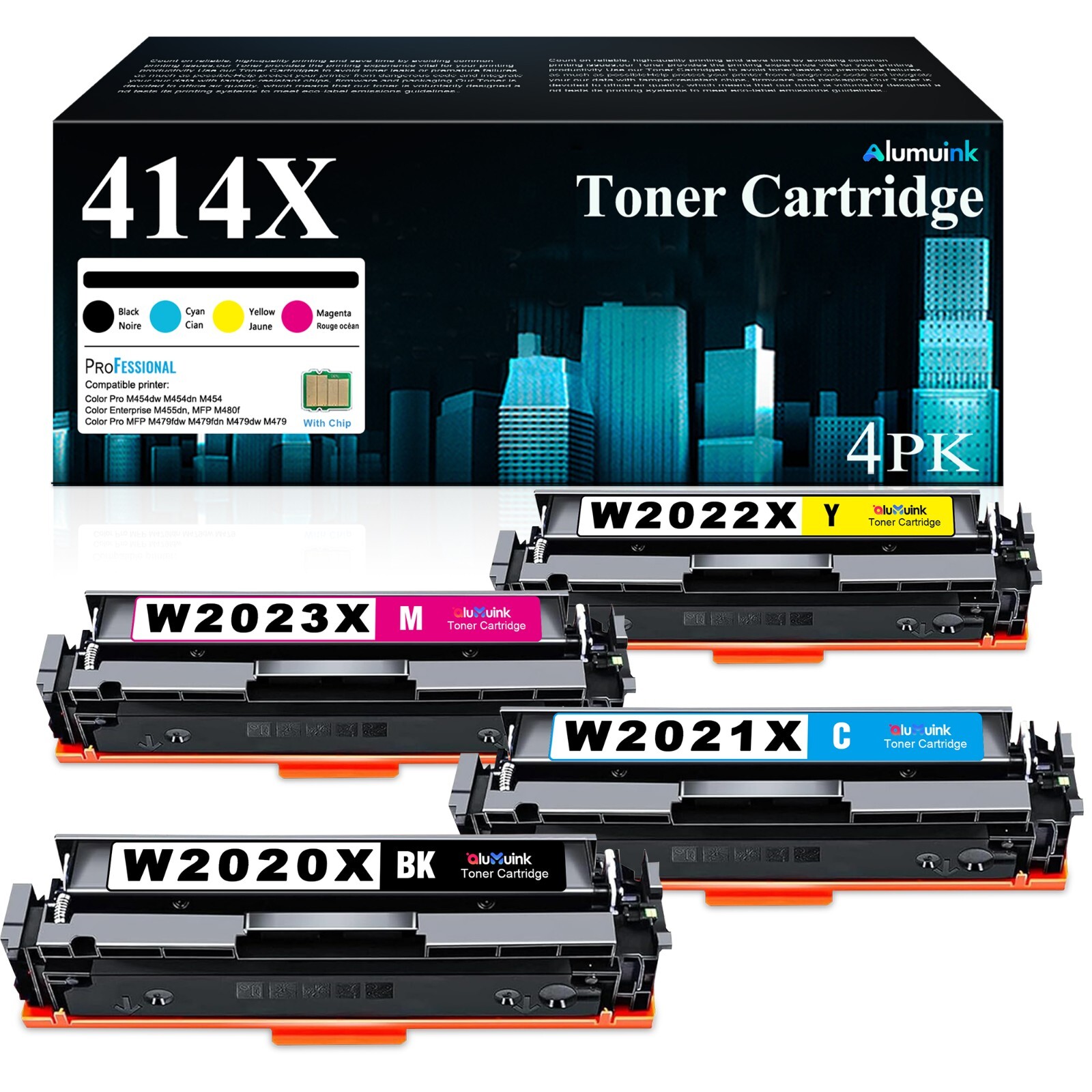 414A 414X Toner 4-Pack with Chip replacement M479 MFP M454 Printersreplacement