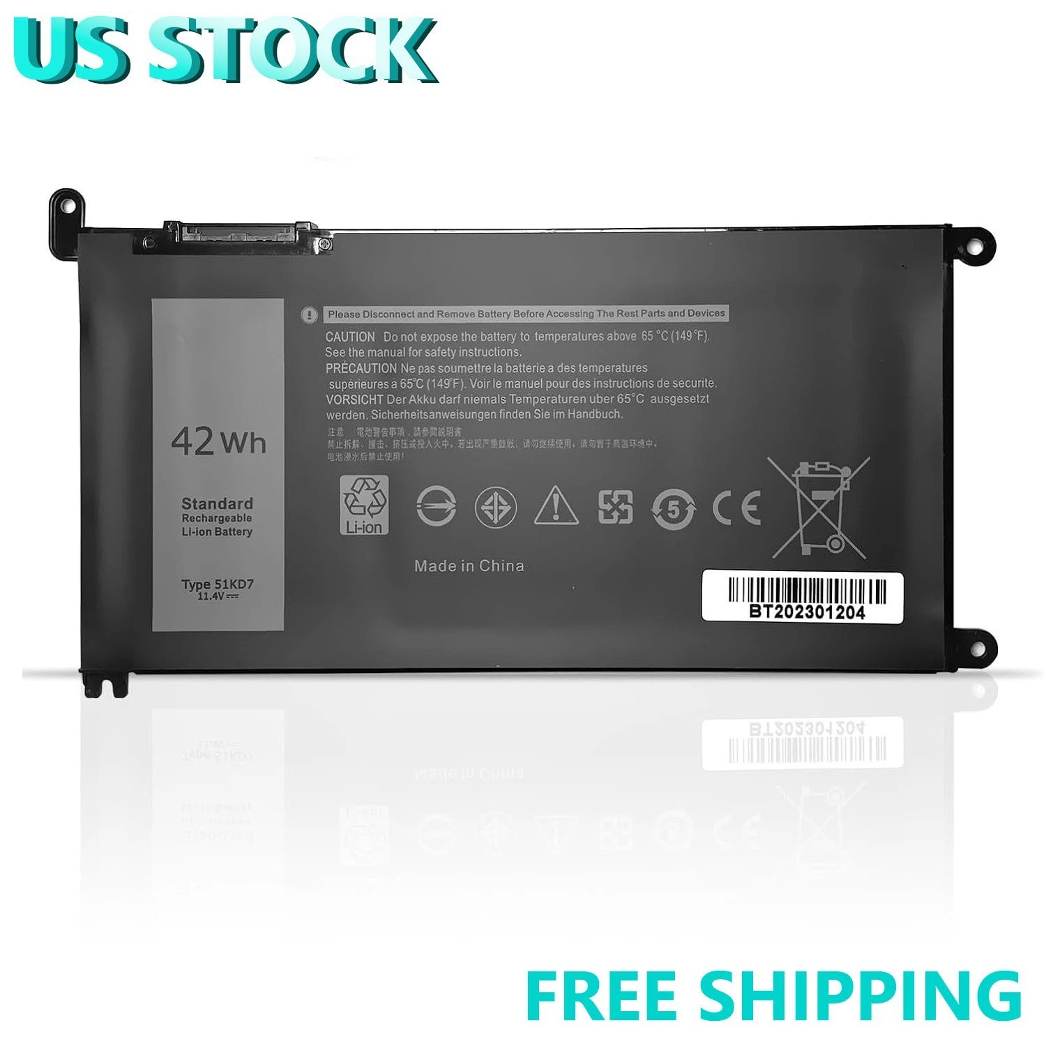51KD7 Laptop Battery for Dell Chromebook 11 3180 3181 3189 5190 2-in-1 14 3400