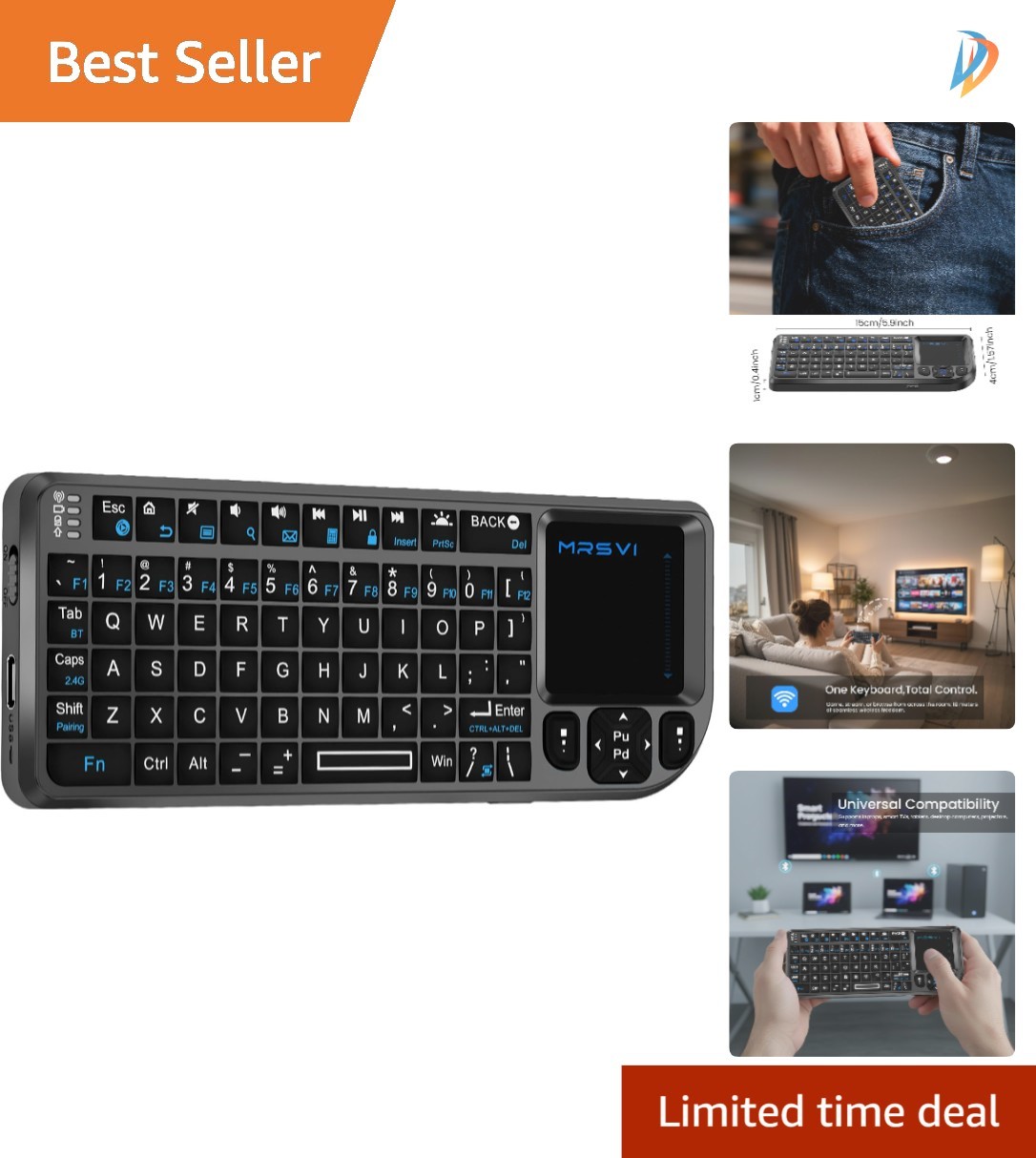 Versatile Bluetooth Mini Keyboard with 7-Color Backlit Touchpad for All Devices