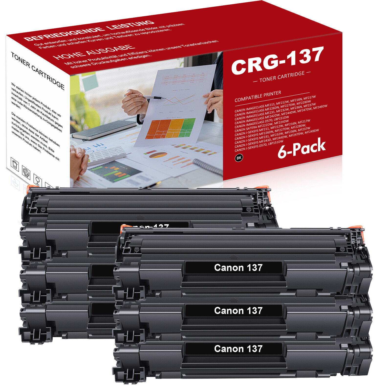 6PK CRG137 Black Toner Cartridge for Canon 137 ImageClass MF236n MF247dw MF249dw
