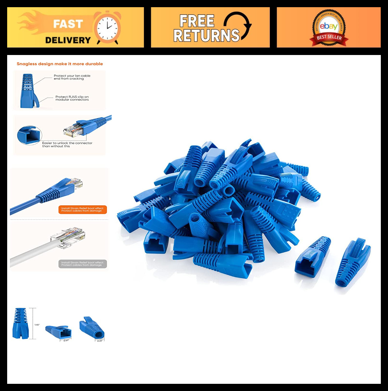 100-Pack CAT6 RJ45 Ethernet Cable, High-Speed Network Cable with Strain Relief B