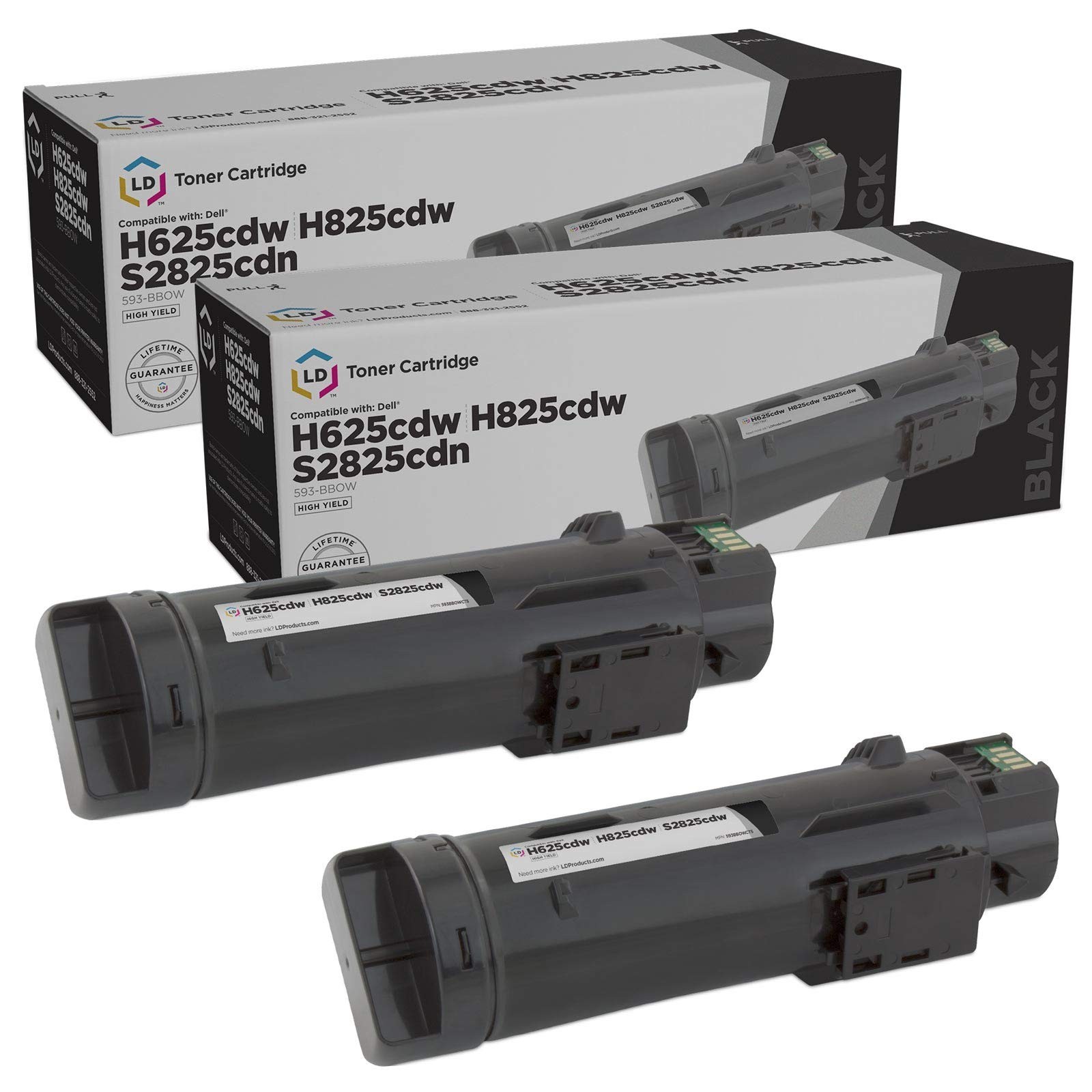 LD 2PK Compatible 593-BBOW N7DWF Black Toner for Dell Laser H625cdw H825cd S2825