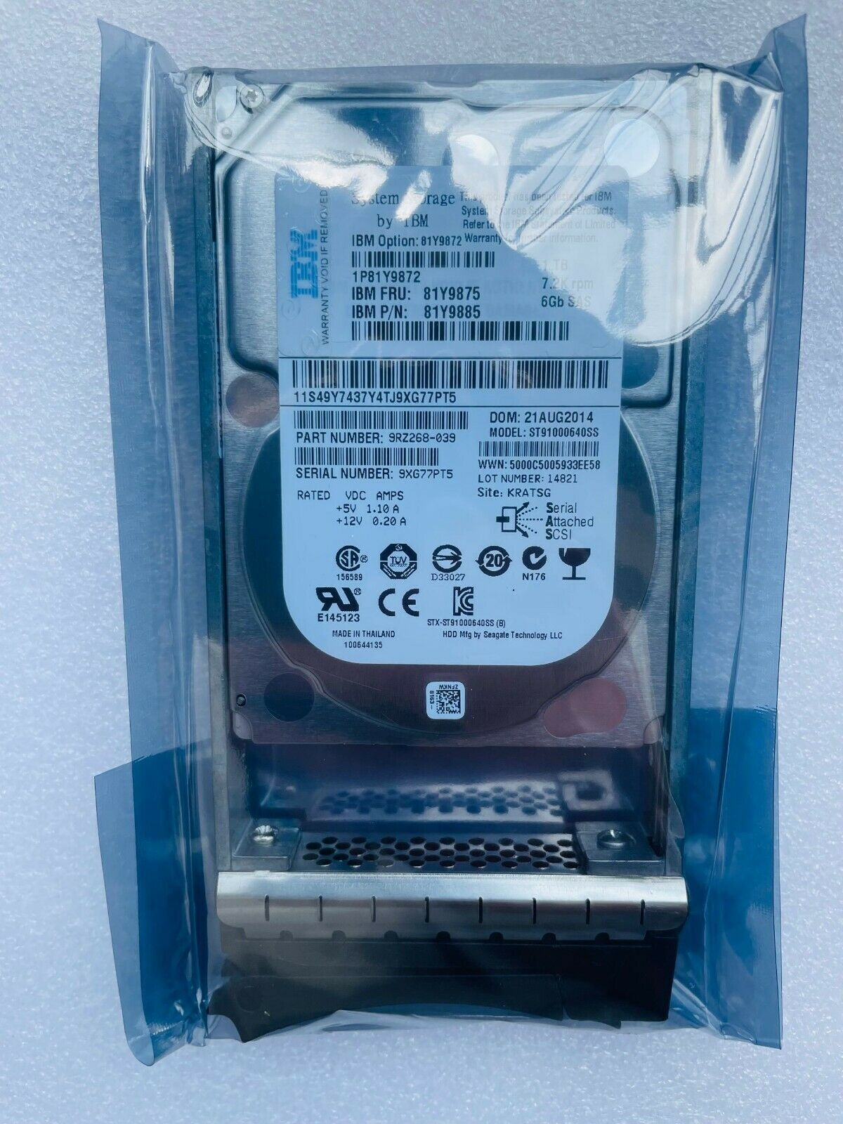FIT FOR IBM 1TB SAS 6Gbps 7.2K RPM 2.5" 81Y9872 81Y9875 81Y9885 DS3524