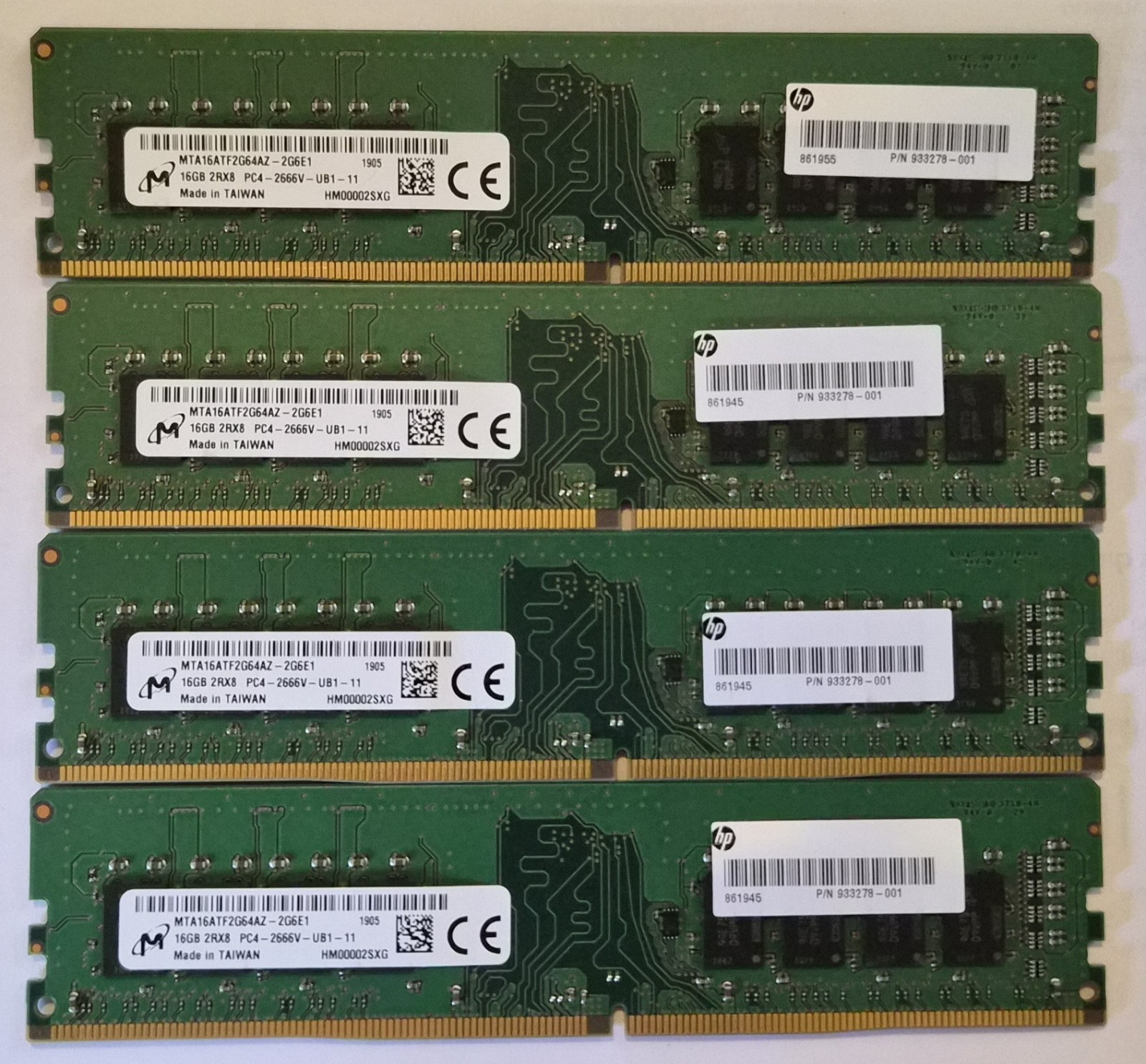 64GB (4x 16GB) Micron HP DDR4 2666 Desktop Memory, DIMM, 2Rx8 PC4-2666V-UB1-11