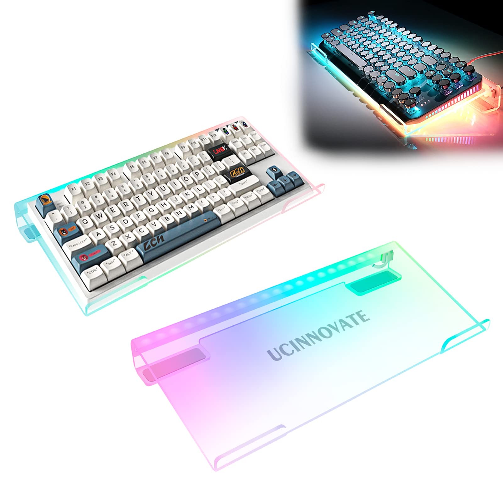 Dream Color Acrylic Computer Keyboard Stand LED Backlit Tray 80%