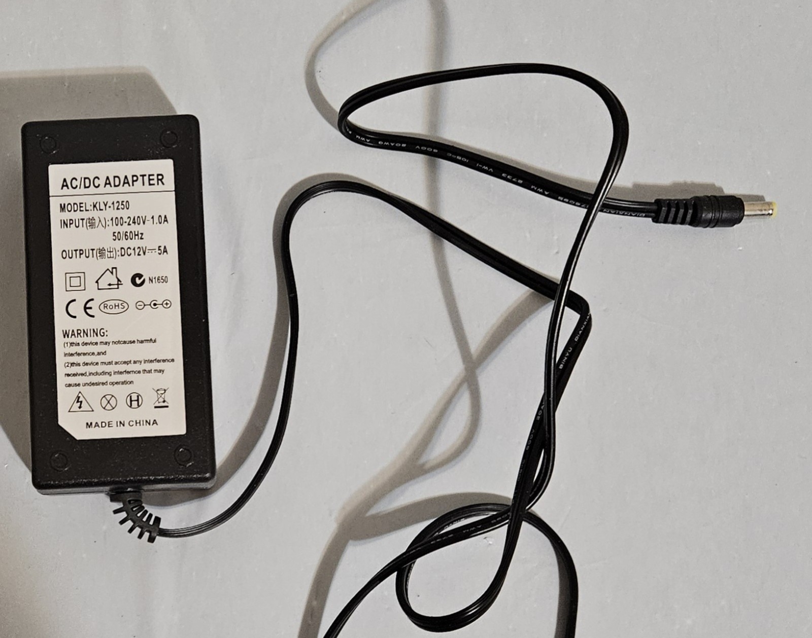 KLY-1250 AC DC 12V 5A Power Supply Adapter Black