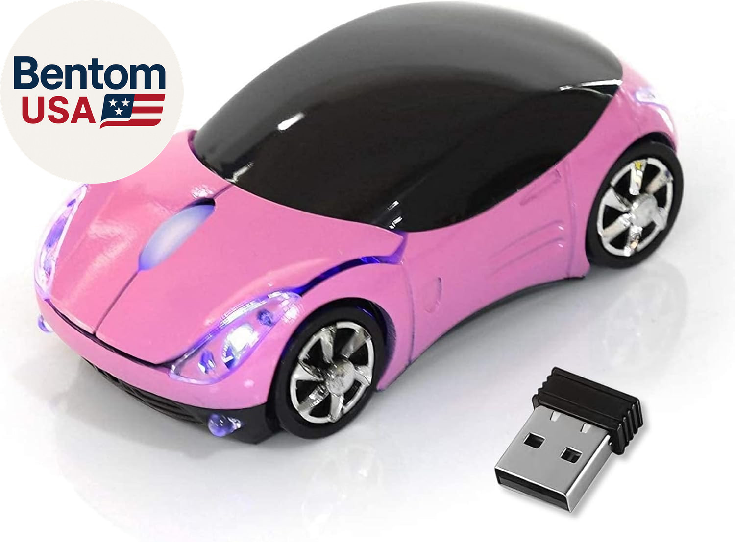 Pink Wireless Car Mouse - 2.4G Wireless with USB Receiver, Optical Mouse for PC,