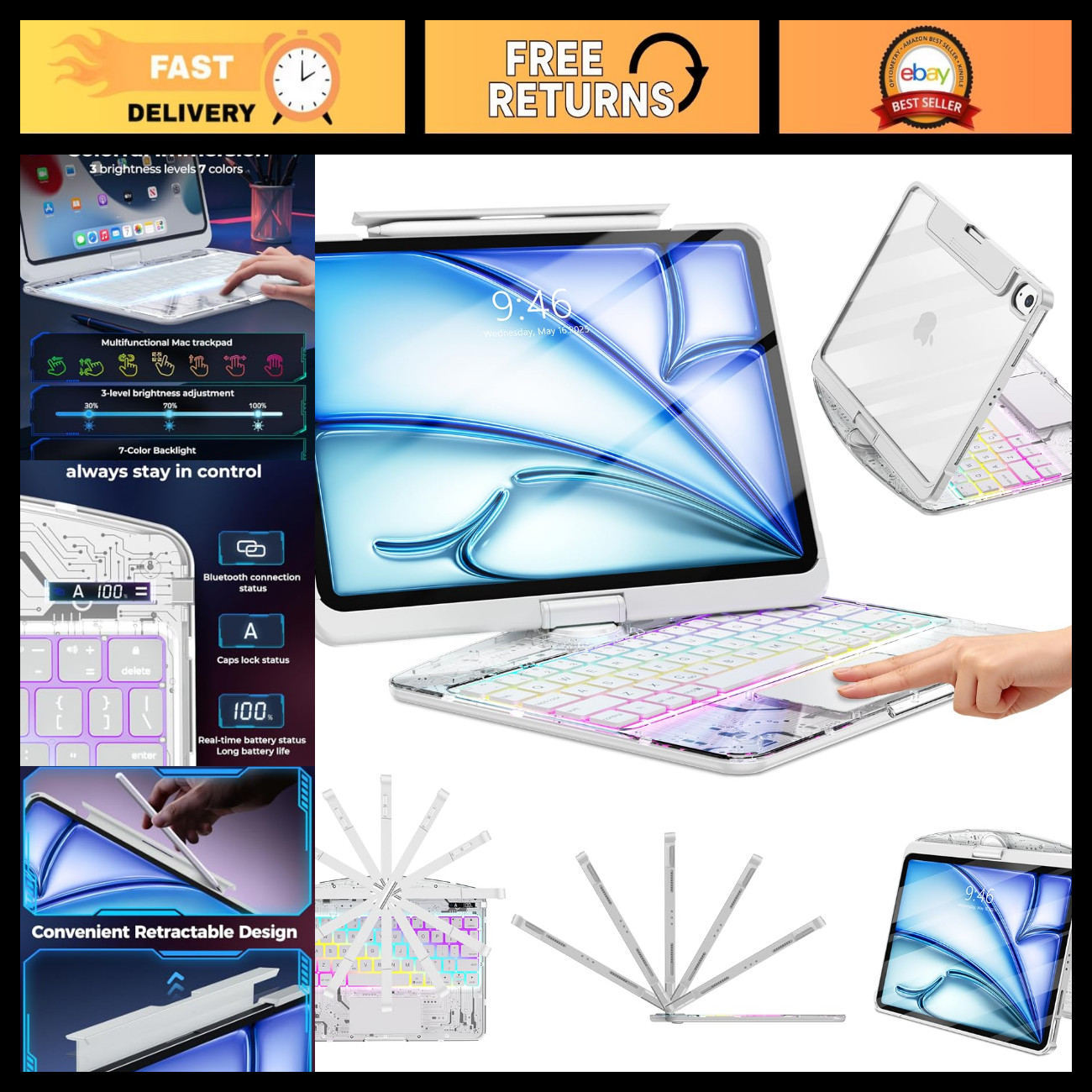 Clear Keyboard Case for iPad Air 11" (M4/M3/M2, 2024-2026) - Slim, Durable Prote