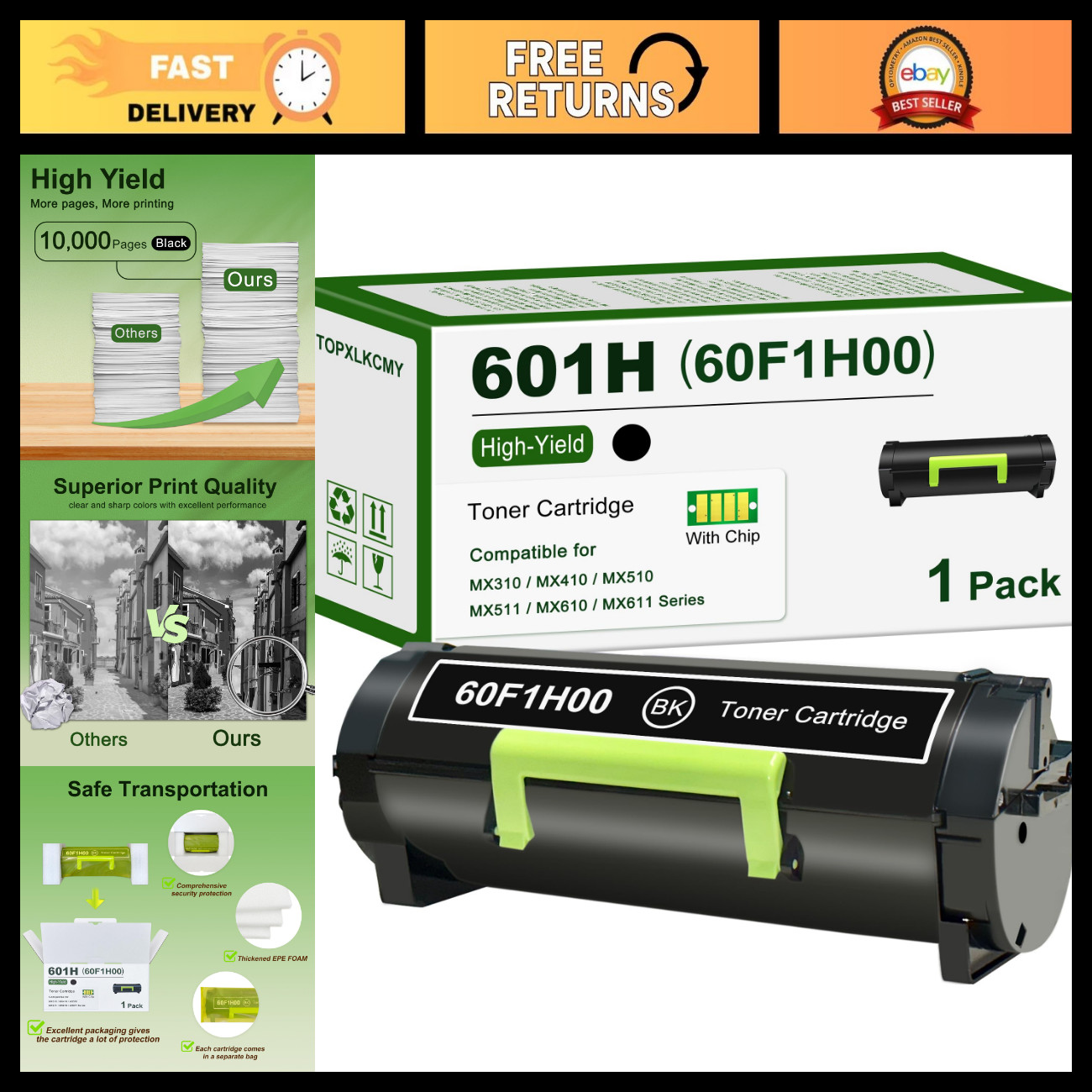 High Yield Black Toner Cartridge 1-Pack Replacement for Lexmark MX Series Printe