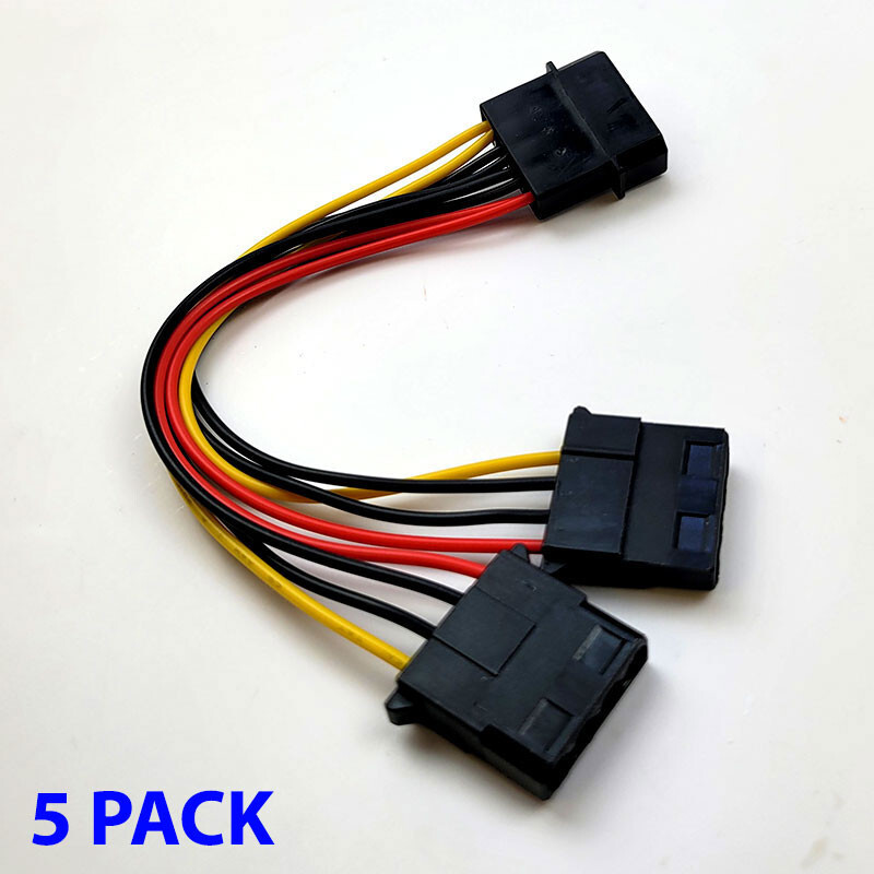 4-Pin Molex Male Female Y Splitter Adapter PSU Power Supply Computer Cable 5-PK