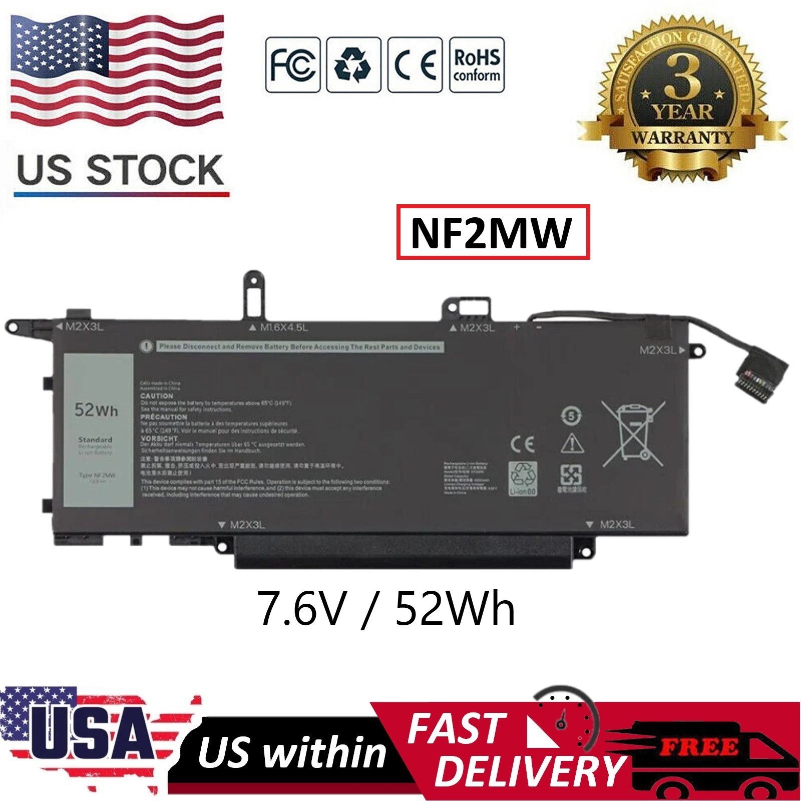 ✅NF2MW Battery For Dell Latitude 7400 Latitude 9410 2-in-1 P110G001 7146W 085XM8