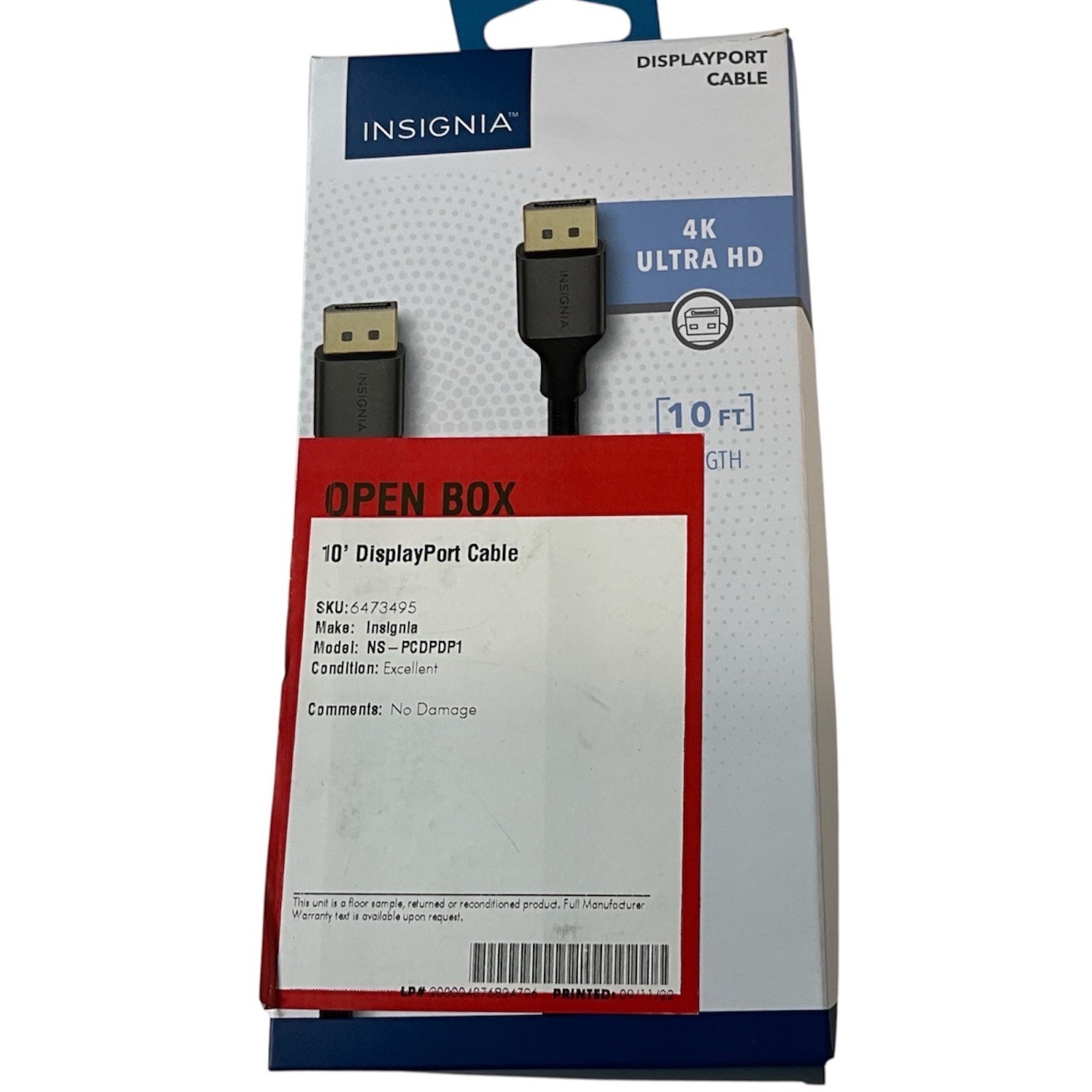 Insignia DisplayPort Cable 10ft Black Excellent 4K UHD 120Hz OPEN BOX