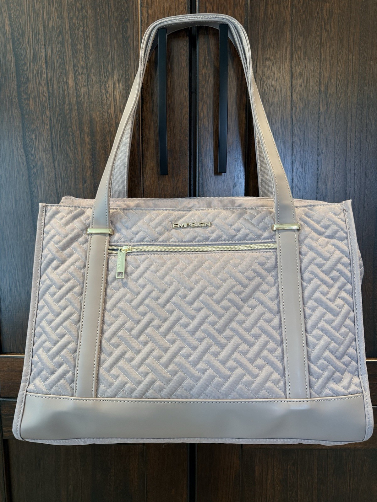 EMPSIGN Quilted Laptop Tote Bag Bag Briefcase Carryall Elegant Rose Gold