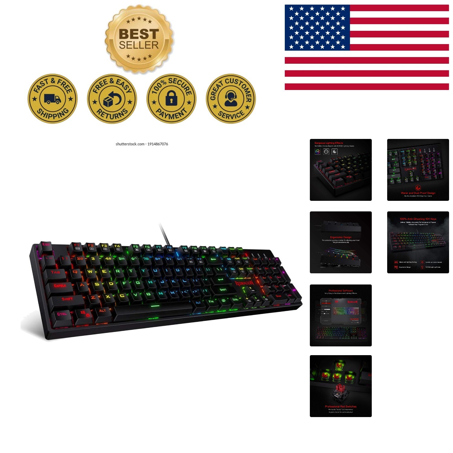 Ergonomic K582 RGB Gaming Keyboard, 104 Anti-Ghosting Keys & Custom Backlighting