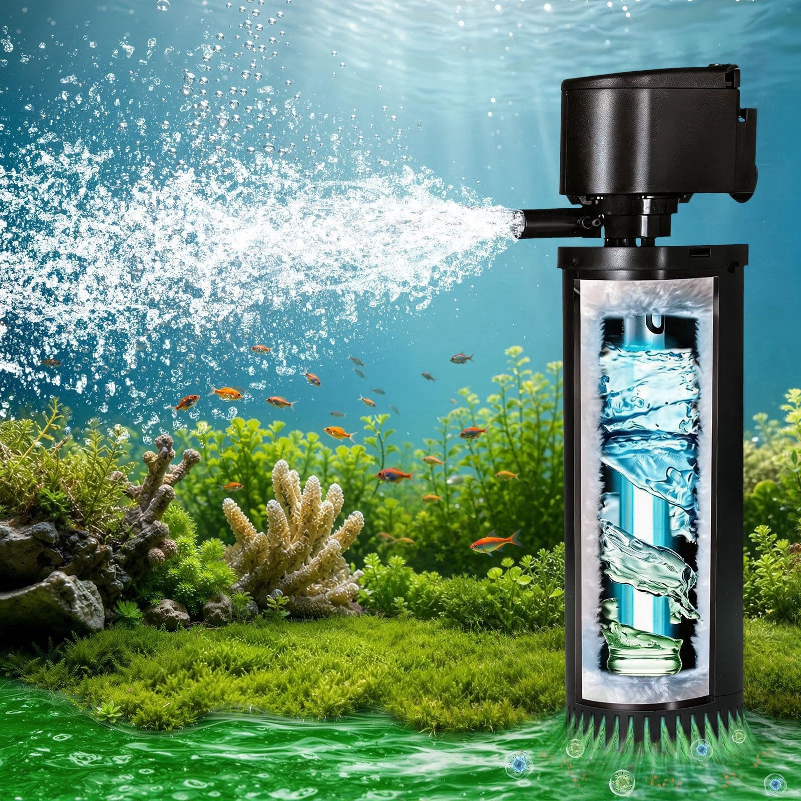 400GPH UV Aquarium Filter for 55 150 Gallon Fish Tank Algae